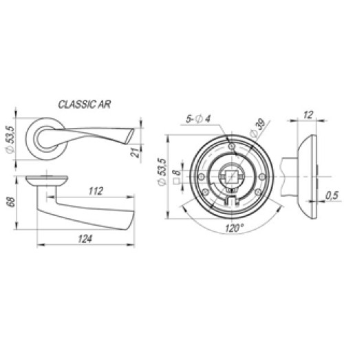 Ручка раздельная CLASSIC AR SN/CP-3 матовый никель/никель, квадрат 8×130 мм