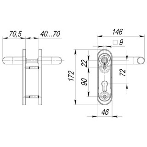 Ручка дверная DH-0433 NE (ЧЕРНАЯ) с пружиной для замка (FL-0432, 0433, 0434), НЕЙЛОН