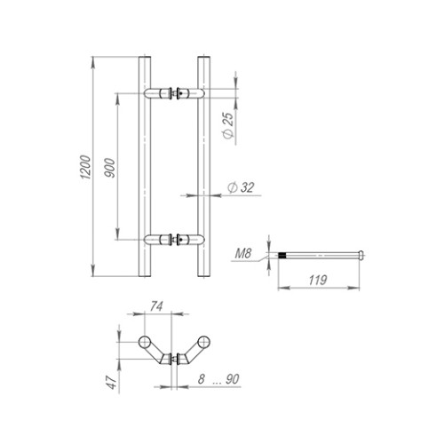 Ручка-скоба PULL.PH32/1200.45 INOX 304 (PH-45-32/1200-INOX)