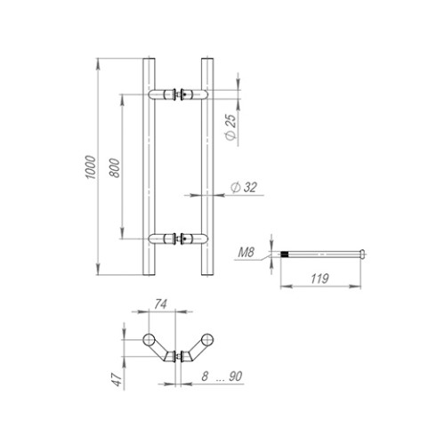Ручка-скоба PULL.PH32/1000.45 INOX 304 (PH-45-32/1000-INOX)