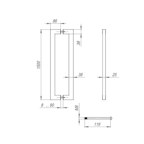 Ручка-скоба PULL.PH38/1500.26 INOX 304 (PH-26-38/1500-INOX) BLACK