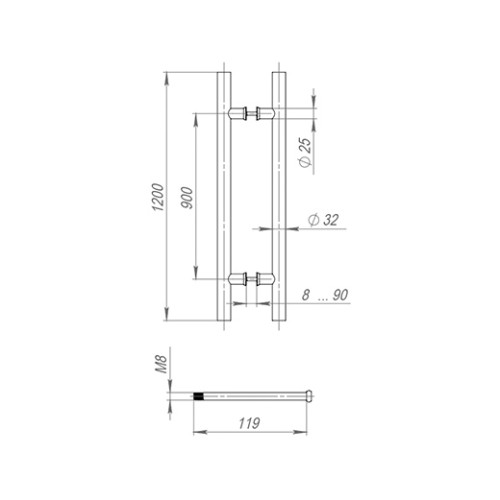 Ручка-скоба PULL.PH32/1200.22 INOX 304 (PH-22-32/1200-INOX) BLACK