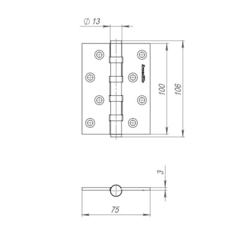 Петля Armadillo (Армадилло) универсальная IN4500UC-BL FSG 100x75x3 INOX304 флорентийское золото БЛИСТЕР