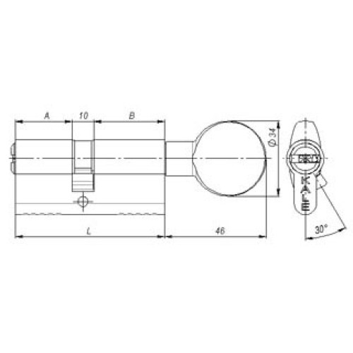 Цилиндровый механизм с вертушкой 164 BM/75 (30+10+35) mm латунь 5 кл.