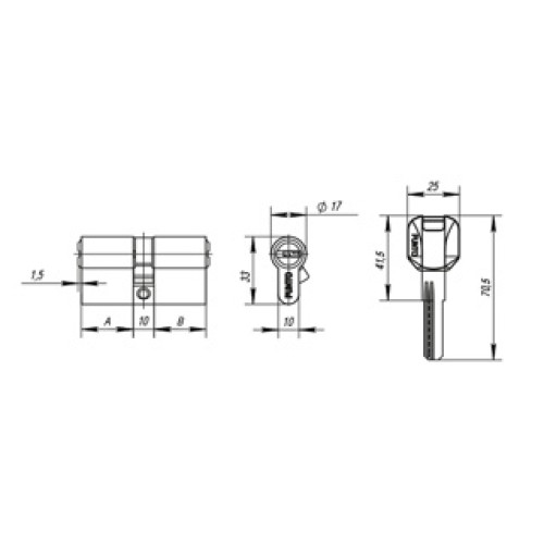 Цилиндровый механизм Z400/70 mm (25+10+35) CP хром 5 кл.