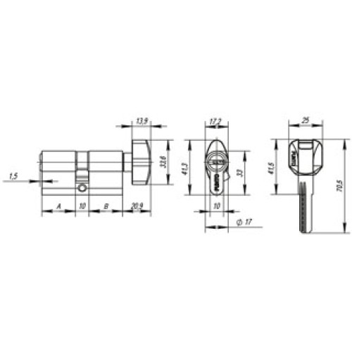 Цилиндровый Punto (Пунто) механизм с вертушкой Z402/110 mm (50+10+50) CP хром 5 кл.