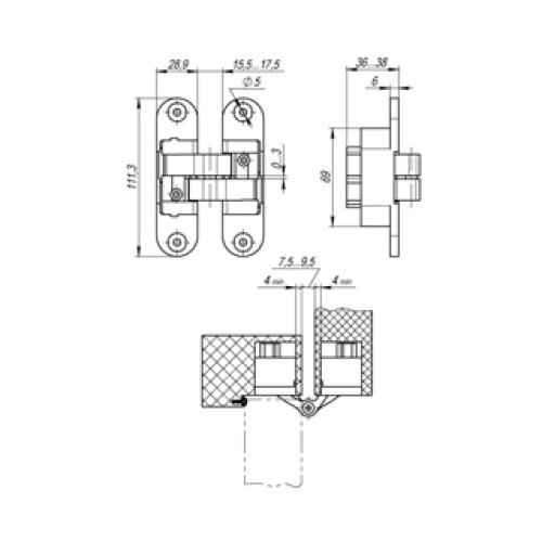 Петля скрытой установки с 3D-регулировкой Architect 3D-ACH 60 SC Матовый хром лев. 60 кг