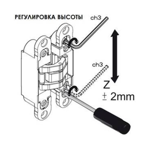 Петля скрытая универсальная Invisacta 3D (120×30 мм, 60 кг, серебро матовое))