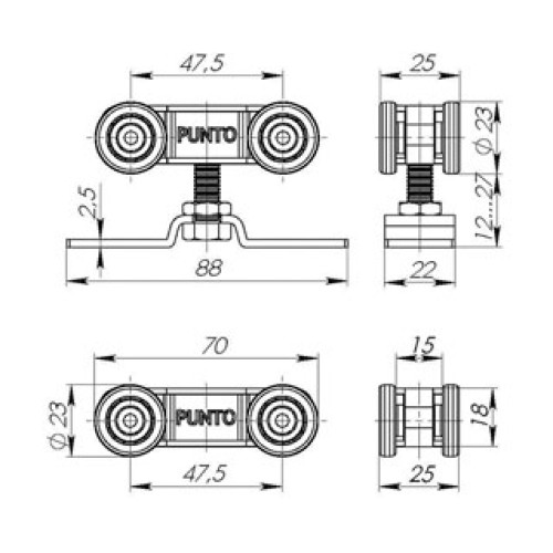 Комплект роликов Punto (Пунто) для раздвижных дверей Soft LINE 55/4