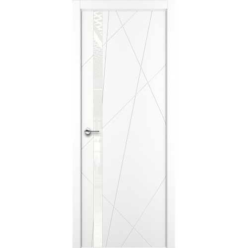 Межкомнатная дверь ART Lite Chaos ДО цвет Белая эмаль кромка нет стекло Lacobel White Pure 