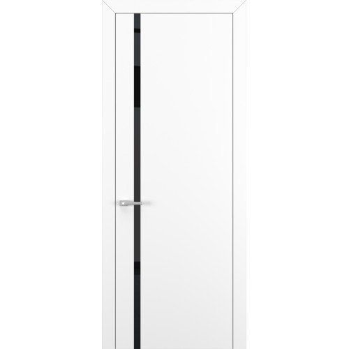 Межкомнатная дверь Квалитет К1 цвет Белый матовый кромка ABS стекло Lacobel Black Classic