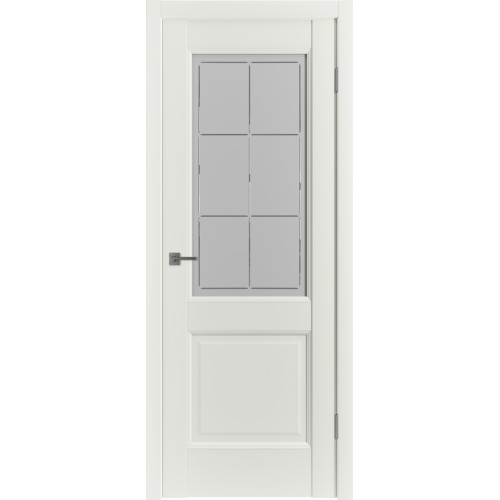 Межкомнатная дверь Emalex E2 ДО цвет MidWhite стекло Crystal Cloud
