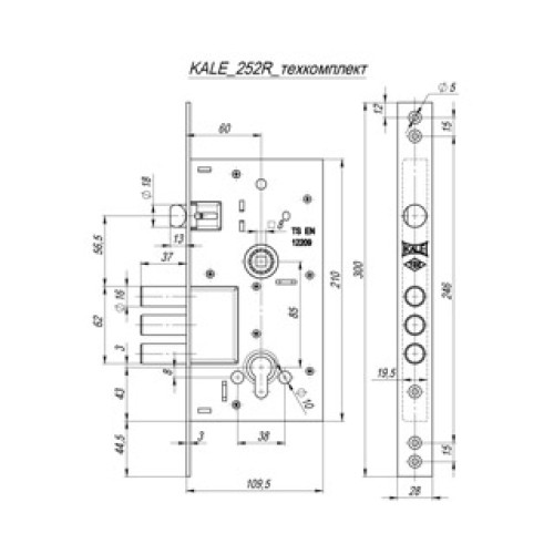 Корпус замка врезного цилиндрового 252R w/b (никель) ТЕХ. КОМПЛЕКТАЦИЯ