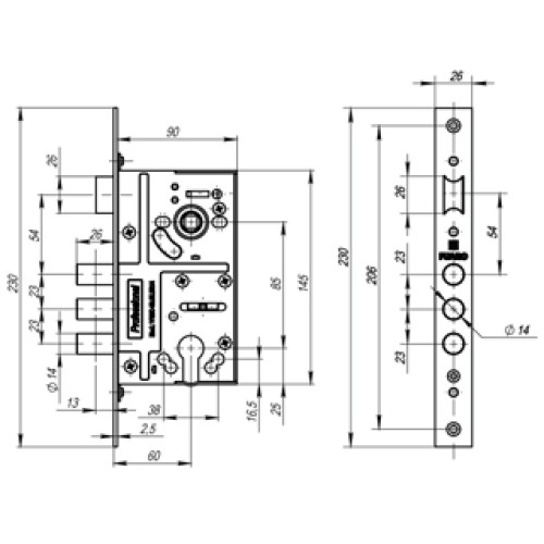 Корпус врезного замка c защелкой V10/C-60.85.3R14