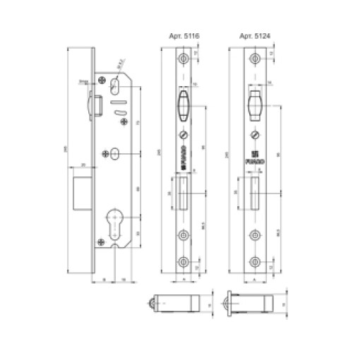 Корпус узкопрофильного замка с роликом 5116-40 CP (хром)