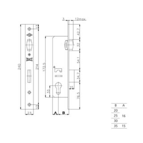 Корпус замка врезного цилиндрового узкопроф.155 (30 mm) w/b (никель)