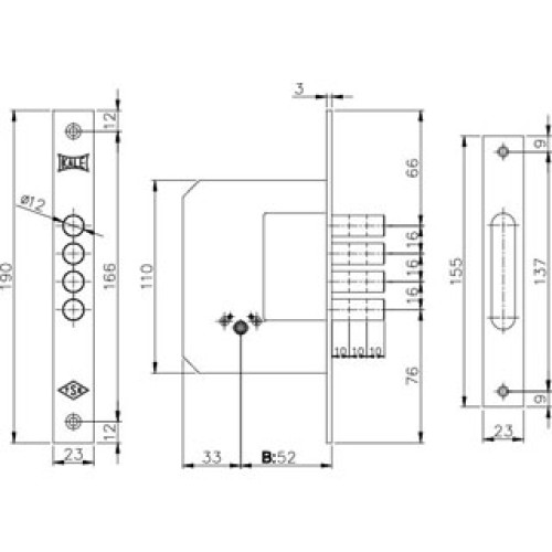 Замок врезной крестообразный 189/4MF (52 mm) (латунь) 5 кл.