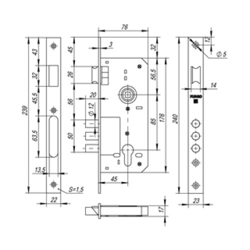 Корпус замка 900 3MR/PB W/B (латунная планка)