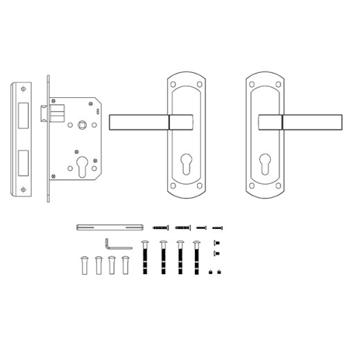 Замок врезной цилиндровый с защёлкой в комплекте с ручкой KIT P90 4585/3 ORION SN/CP (мат. никель/хр