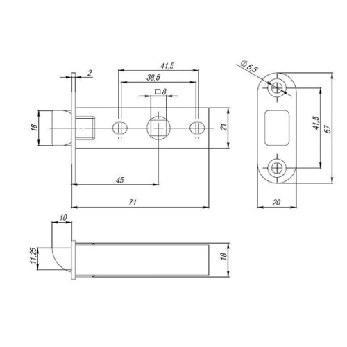 Защелка врезная PL45-R25 SN мат.никель тех. упаковка